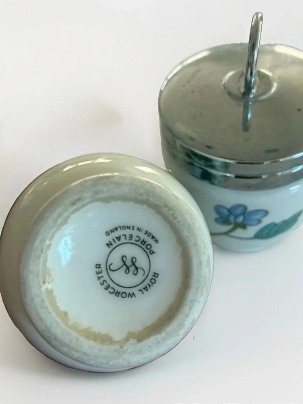 Pair of Vintage Royal Worcester Porcelain Egg Coddlers-Astley Floral & Evesham